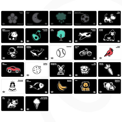 Happy Start High Contrast Baby Cards for Newborns - Black & White Cards, Water-Resistant, BPA-Free, Portable Educational Flashcards for Visual Stimulation, Award-Winning, Ages 0+(English & French)