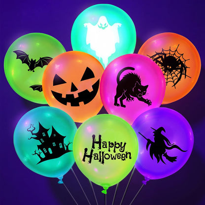 Junkin 80 Pcs Summer Halloween Neon Decoration Glow in The Dark UV Neon Balloons Blacklight Reactive Fluorescent Latex Balloon Pumpkin Ghost Witch Spider Halloween Glow Pool Birthday Party Supplies