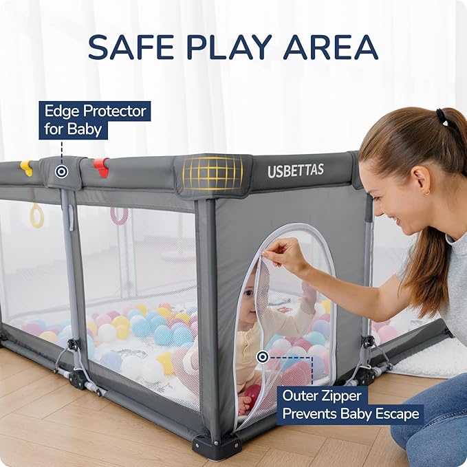 Foldable Baby Playpen, 1-Minute Setup, Lightweight Portable Playpen with Carry Bag, 59"x71" Indoor Outdoor Safty Play Yard for Babies & Toddlers, Dark Gray