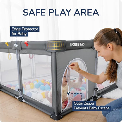 Foldable Baby Playpen, 1-Minute Setup, Lightweight Portable Playpen with Carry Bag, 50"x50" Indoor Outdoor Safty Play Yard for Babies & Toddlers, Dark Gray