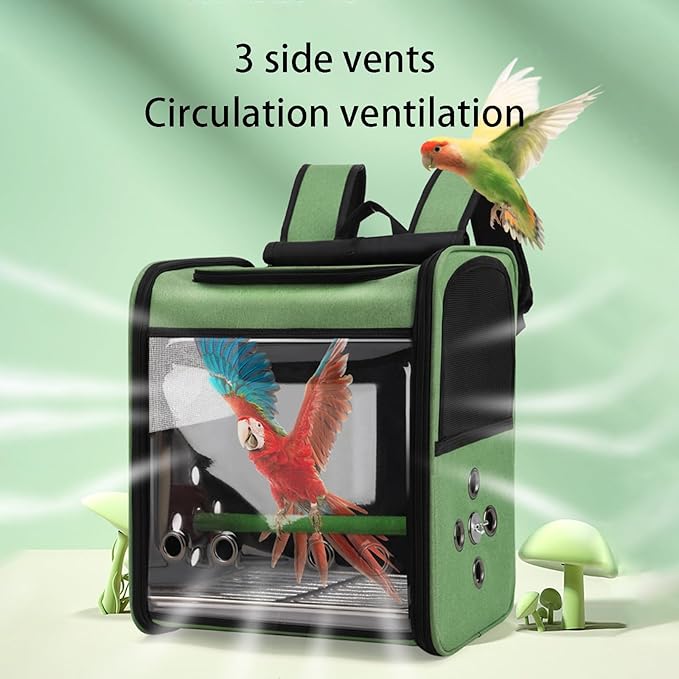 Bird Stroller Bird Backpack Carrier with Perch 14 * 11 * 16in Panoramic View with 3 Side Vents Removable Tray for Conures Parakeet Budgie (Pink)