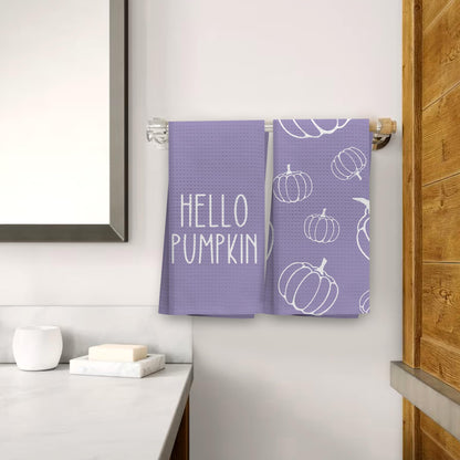 OHSUL Purple Fall Kitchen Towels Decor, Autumn Pumpkin Decor, Fall Hand Dish Towels, Fall Autumn Decor Decorations for Home, Fall Bathroom Decor, Housewarming Gifts, Set of 2