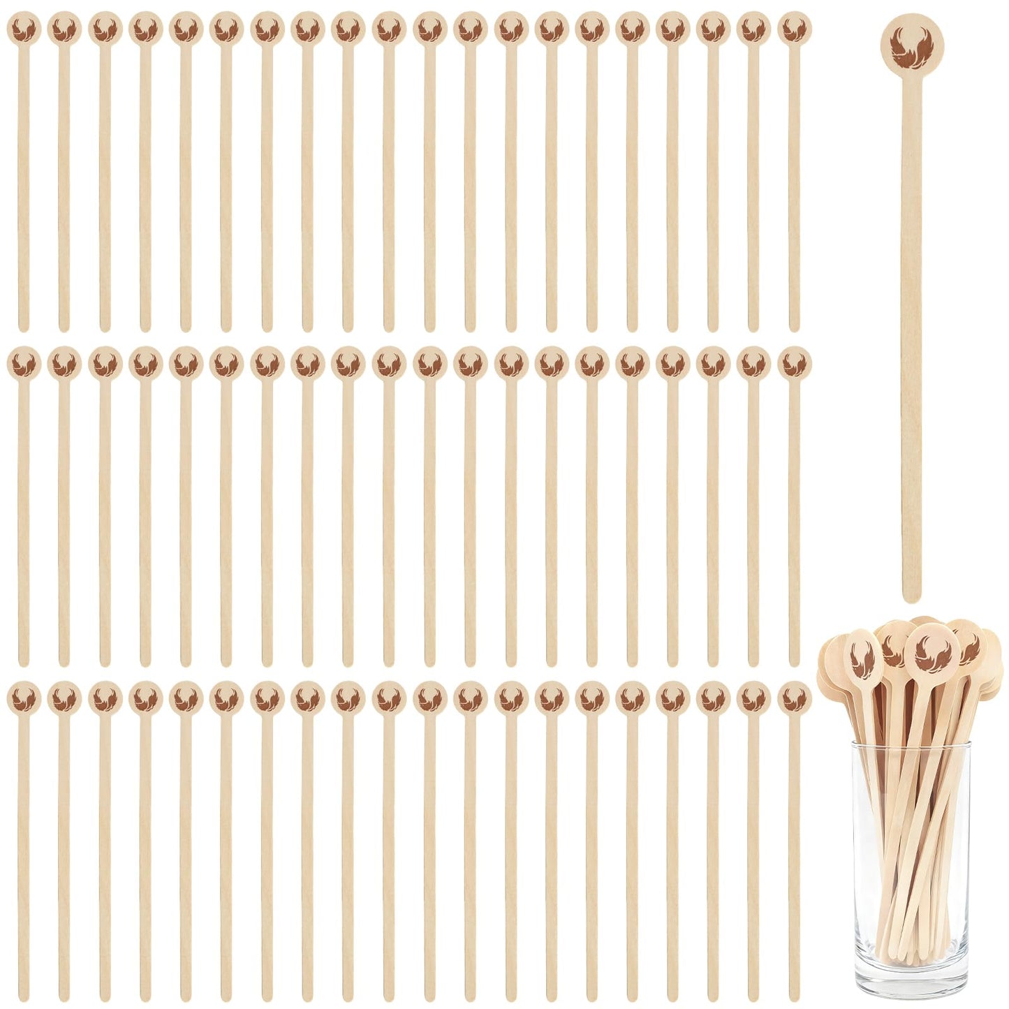 100Pcs Coffee Stirrers- 7.1 Inch Coffee Stir Sticks, Natural Wooden Coffee Stirrers With Round Ends, Disposable Biodegradable Cafe Grade Wood Beverage Mixer for Coffee Cocktails Milk Tea
