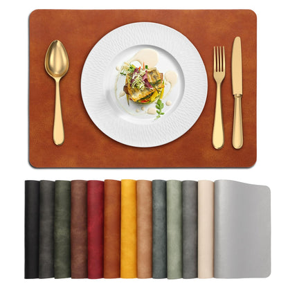 UnivoColors Placemats,Heat Resistant Placemats Set of 4 Washable 12 x 17 Inch,Waterproof Table Mats,Wipeable Pu Place Mats for Kitchen,Dining Room.Reddish Brown