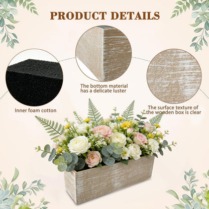 LIUXINJIAN-RHX Wood Boxes for Centerpieces 12x4 Inch Rectangle Wooden Planter Box Rustic Wood Planter with Removable Plastic Liner Floral Foam Blocks for Centerpieces Home Wedding Garden Decor (4)