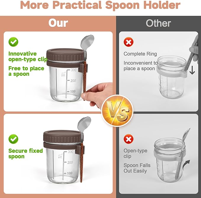 4Pack Overnight Oats Containers with Lids and Spoons,13oz Mason Overnight Oats Jars for Yogurt,Jars for Overnight Oats,Chia Pudding Jars with Lids