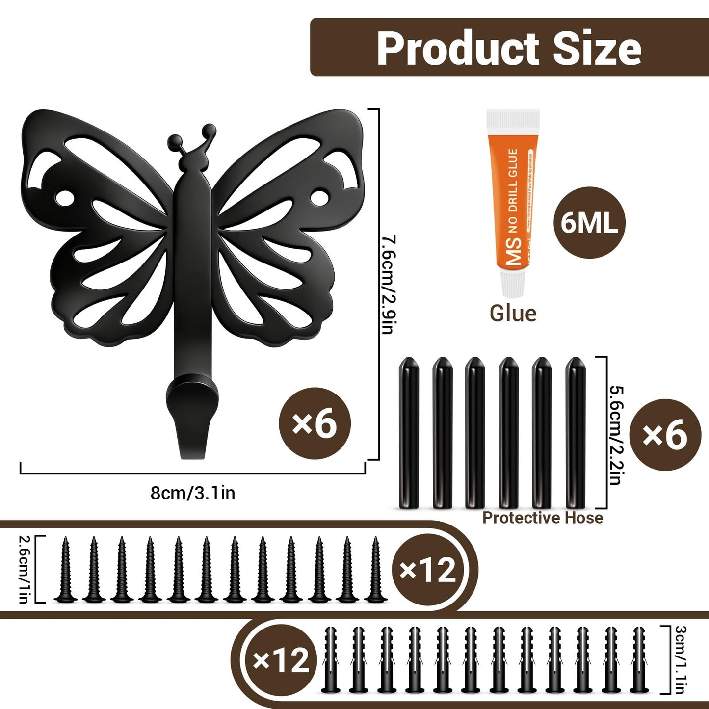 Butterfly Design Metal Hook for Both Screw Mounting and Strong Adhesive