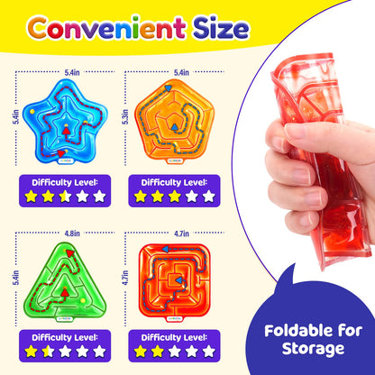 LESONG Sensory Fidget Toys for Kids: 4 Pack Squishy Gel-Filled Fidget Maze for Special Needs - Calming Sensory Toys for Autism ADHD Classroom Prizes - Travel Games for Boys Girls Car Road Trips