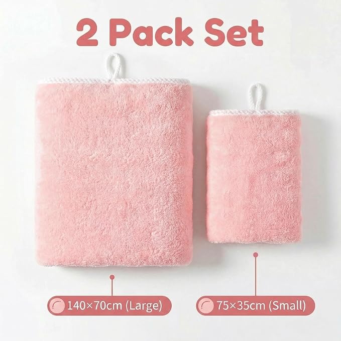 Dog Drying Towel, Soft Towels for Drying Dog Large, 2pcs Extra Thick Absorbent Microfiber Bath Towels for Dogs, Cats, Puppy, Pets (Pink)