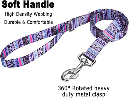MarukoPet Dog Collar and Leash Set, Adjustable for Small Medium Large Dogs Puppy, Cute Design with Bohemia Floral Tribal Geometric Patterns Boys Girls Dog Collar(Purple Bohemia Set,S)