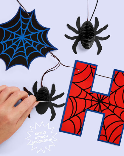 xo, Fetti Spider Web Happy Birthday Banner - 4.5 ft. | Red and Blue Birthday Garland, Kids Party Decoration, Superhero Theme Sign, Photoshoot Backdrop