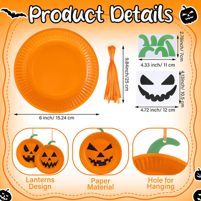 Engrowtic 24 Sets Halloween Jack O Lantern Crafts Paper Plate Pumpkin Craft Kits Make Your Own Jack O Lantern Pumpkin Spooky Hanging Craft Ornaments for Halloween DIY Trick or Treating Activities