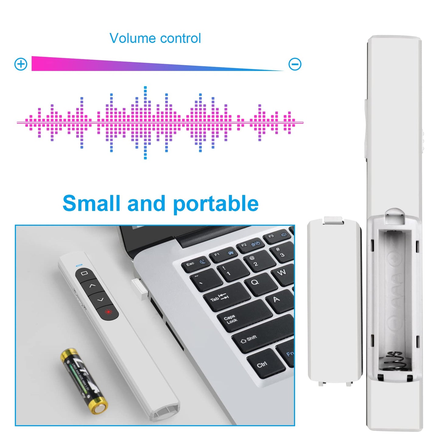 Presentation Clicker Wireless Presenter Remote with Hyperlink & Volume Remote Clicker for PowerPoint Office Classroom Presentation Remote Control Pointer Slide Advancer (Battery Included)