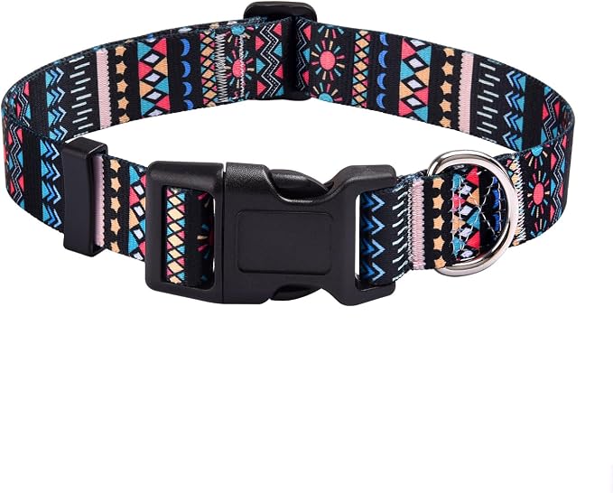 MarukoPet Dog Collar, Adjustable for Small Medium Large Dogs Puppy, Cute Design with Bohemia Floral Tribal Geometric Patterns Boys Girls Dog Collar(Black Bohemia-L)