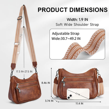 KITEVIUN Crossbody Bags for Women Leather Purse Trendy Multi Pocket Shoulder Handbags with Adjustable Guitar Strap
