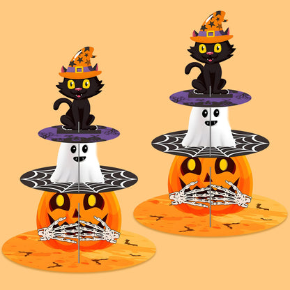 KatchOn, Halloween Cupcake Stand - Pack of 2 | 3-Tier, Cupcake Tower for Halloween Dessert Table, Cupcake Holder, Indoor & Outdoor Decor, Pumpkin Cake Stand, Halloween Cake Decorations