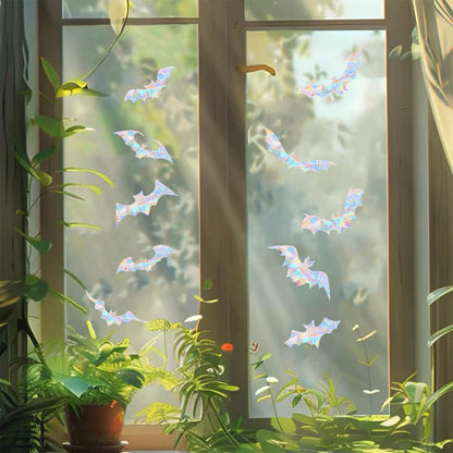 45PCS Halloween Bat Window Stickers Prevent Birds from Hitting Windows, Rainbow Sun Catcher Stickers No Glue Required, Non-Adhesive Reusable Vinyl Rainbow Stickers