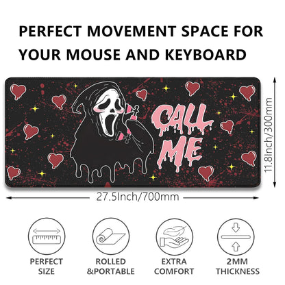 Call Me Mouse Pad Ghostface Desk Pat,Mouse Mat Large Desk Mat for Desktop,Stitched Edges Non-Slip Waterproof Rubber Base Mous Mat for Office Computer Keyboard Laptop and Home(27.5X11.8 in)