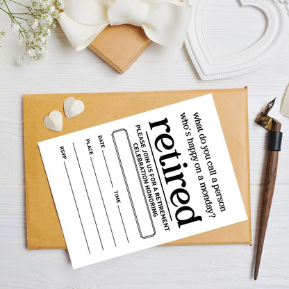 Weifuju Funny Retirement Party Invitations for Women Men, Retirement Party Invite Cards, 20 Invites with Envelopes (4"x6")
