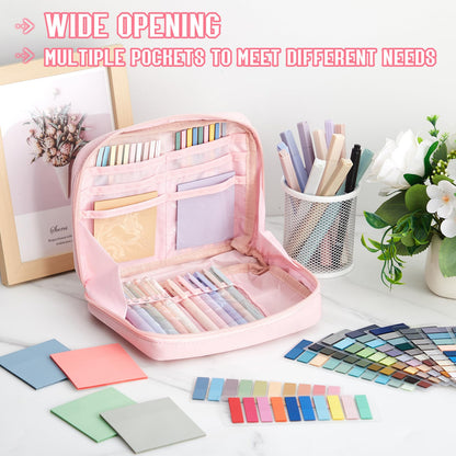 Trandraft 135 Pcs Book Annotation Kit Aesthetic Pencil Case Bag 12 Highlighter 11 Gel Pen 1 Marker 300 Sheet Transparent Sticky Notes Pad 2640 Index Stickers Bible Study Supplies (Kawaii,Pink)