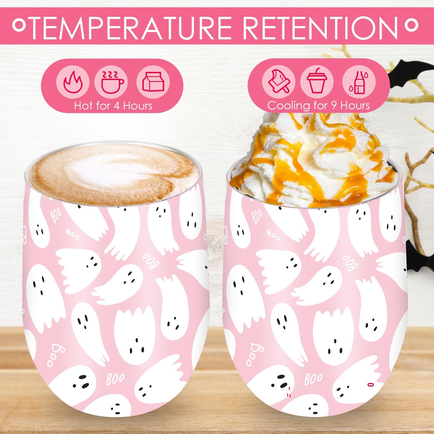 JarThenaAMCS Halloween Wine Tumbler with Straw and Lid Ghost Stainless Steel Travel Coffee Tumbler Mug for Women Girlfriend Besties Wife Lover Spouse Gifts