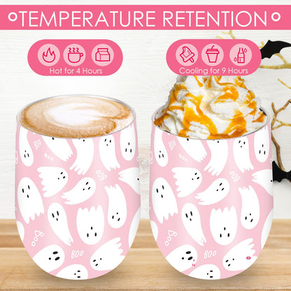 JarThenaAMCS Halloween Wine Tumbler with Straw and Lid Ghost Stainless Steel Travel Coffee Tumbler Mug for Women Girlfriend Besties Wife Lover Spouse Gifts