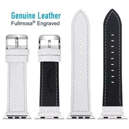 Fullmosa Compatible with Apple Watch Band Leather 49mm 46mm 45mm 44mm 42mm 41mm 40mm 38mm for iWatch Series 11/10/9/8/7/6/5/4/3/2/1, Ultra3/2/1, SE3/2/1, White + silver buckle