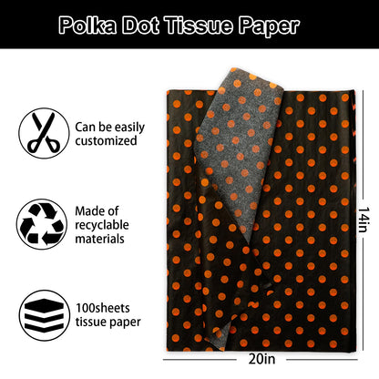 Whaline 100 Sheets Halloween Tissue Paper Polka Dot Gift Wrapping Paper Black Orange Art Sheet for Holiday Birthday Baby Shower Party DIY Crafts Supplies, 14 x 20 Inch