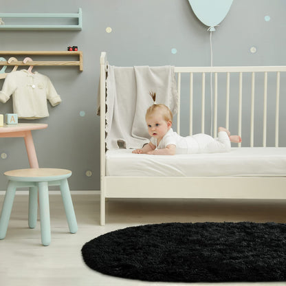 Softlife Fluffy Rugs for Bedroom, Shag Cute Area Rug for Girls and Kids Baby Room Home Decor, 2.6 x 5.3 Feet Oval Indoor Carpet for Nursery Dorm Living Room, Black