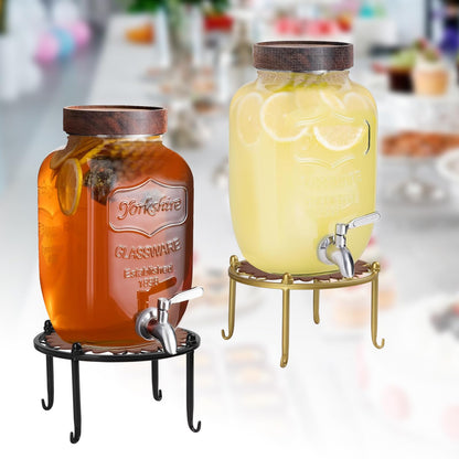 Kcgani Heavy-duty Metal Beverage Drink Dispensers Stand, Drinking Crock Cold Water Glass Container Holder, Countertop Rack Base for Juice Lemonade Dispenser Mason Jar, Max Diameter 8", Black