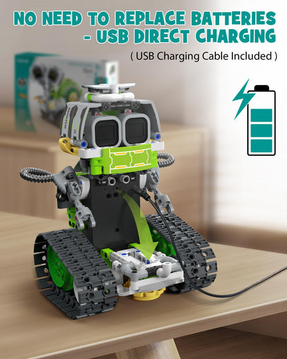 Opmind 5in1 STEM AI Robot Toys Building Set, 478Pcs APP & Remote Control Engineering Erector Blocks for Kids Age 6-8, Coding Interactive Educational Christmas Birthday Gift for 10-12 Year Boys & Girls
