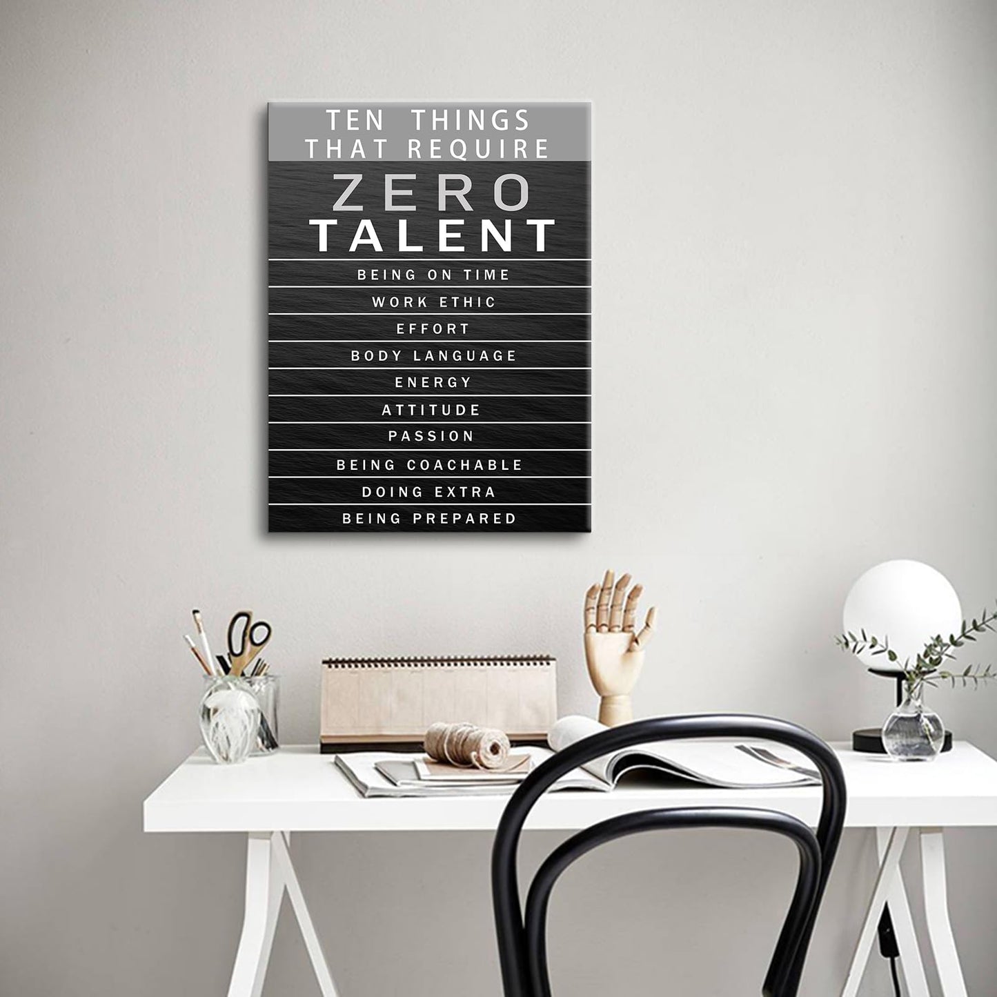 PJQART Framed Canvas Wall Art Zero Talent Motivational Quote Print Work Ethic Effort Single Panel Wall Decor for Home Office Classroom Gym Dorm Display, Canvas, 24x18inch
