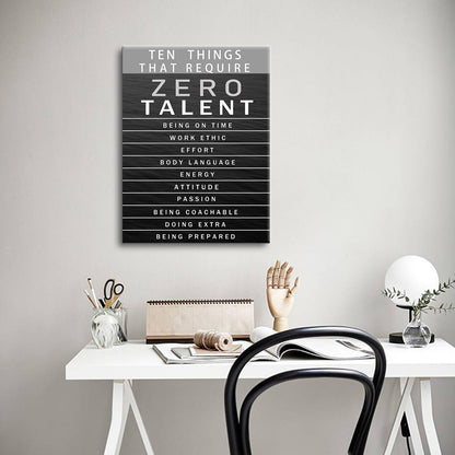 PJQART Framed Canvas Wall Art Zero Talent Motivational Quote Print Work Ethic Effort Single Panel Wall Decor for Home Office Classroom Gym Dorm Display, Canvas, 24x18inch