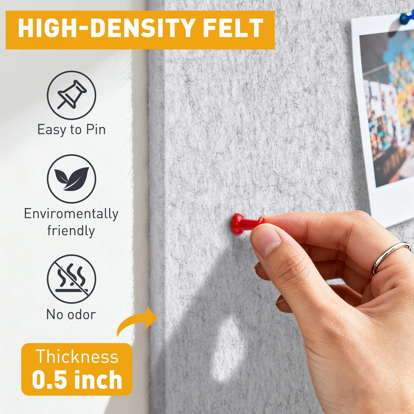 QUEENLINK Large Cork Board 36"x24", 6-Pack Self-Adhesive Felt Bulletin Board Tiles with 60 Push Pins, Square Felt Wall Panels Pin Board Tack Board Wall Organizer for Home Office Decor, Light Grey
