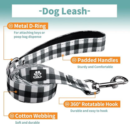 IVY&LANE Dog Collar with Bowtie and Leash Set | Plaid Adjustable Dog Collar | Detachable Bow Tie |5 FT Dog Leash | for Small Medium Large Dogs | Checkered Black | Small