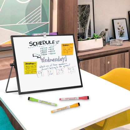 AMUSIGHT Dry Erase Magnetic White Board, 16" x 12" Black Framed Double-Sided Desktop Whiteboard with Stand, Portable Small Whiteboard Set for Drawing, Office, Home, School