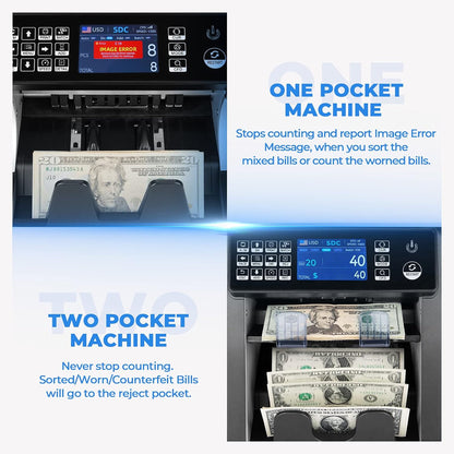 MUNBYN IMC08 Dual Money Counter Machine Mixed Denomination with Reject Pocket, Value Counting, Counterfeit Detection 2 CIS/UV/MG/IR, Sort&Print Enabled Cash Counter, Mixed Bill Counter (White)