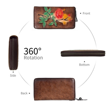 SHARPAD Wallet Genuine Leather for Women - with RFID Blocking Card checkbook ID Slot Large Capacity Vintage style (gardenia coffee)