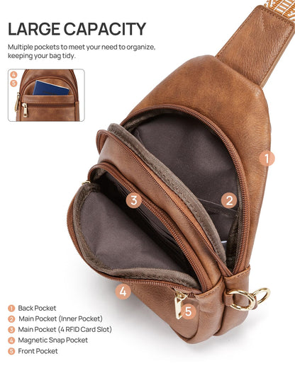 CHOLISS Anti Theft Small Sling Bag for Women and Men RFID Leather Crossbody Bags Fanny Pack Chest Bag Travel Purse Daypacks
