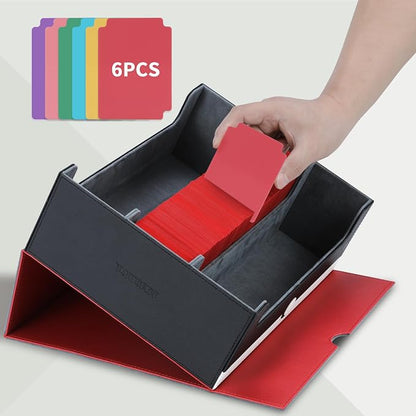 tombert Card Storage Box - 1800+ Capacity Case with 6 Dividers & Secure Magnetic Seal for TCG, MTG, YuGiOh, Sport Cards (3 Rows-White & Red)