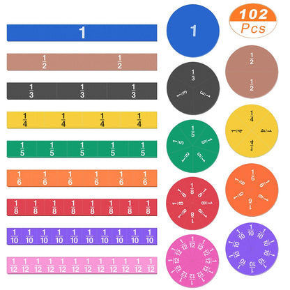 Meetory 102 Pcs Magnetic Fraction Tiles & Fraction Circles, Math Manipulatives for Teacher Learning Educational Resources Early Math Skills