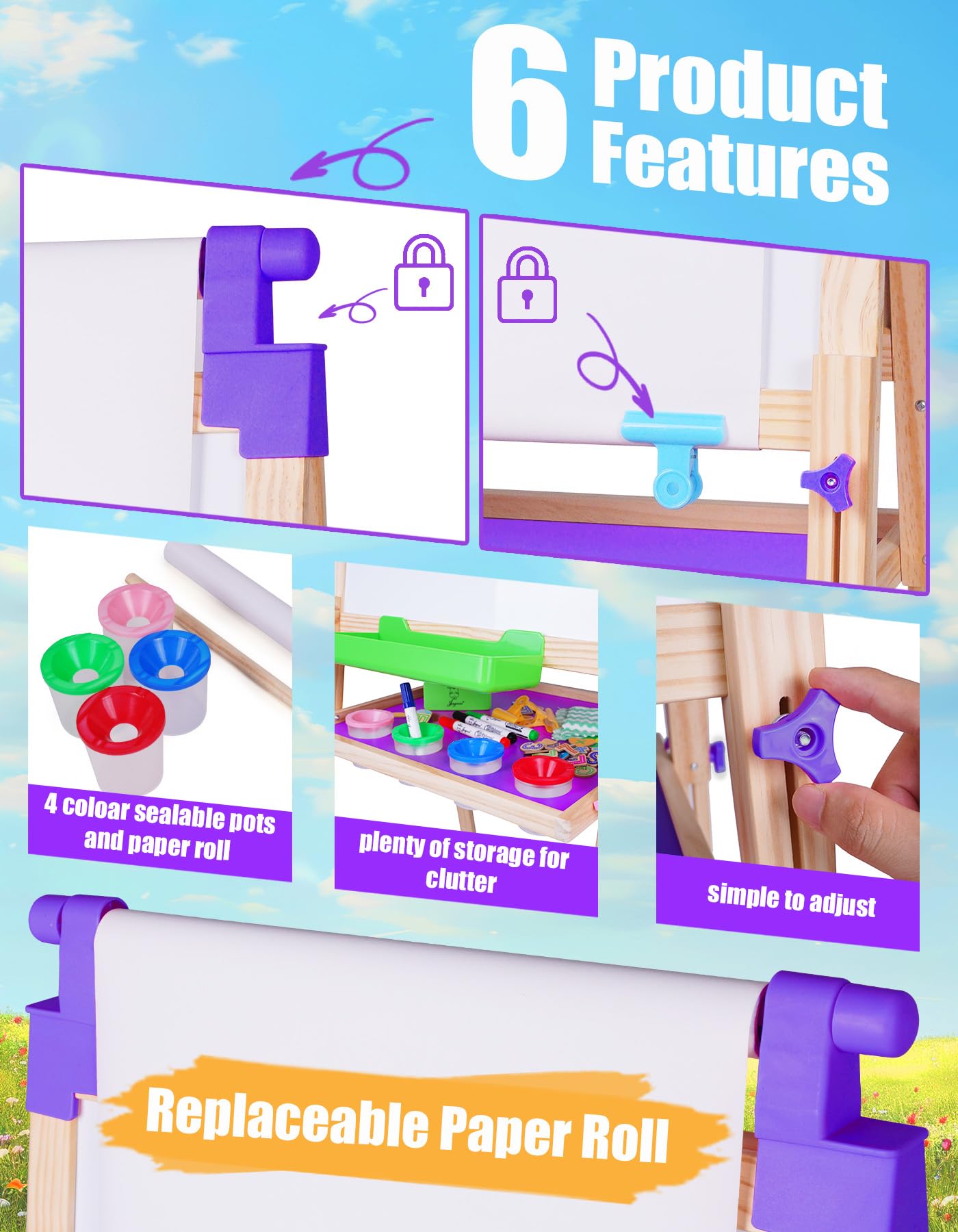 JOYOOSS Art Easel for Kids Easels for Toddlers,Wooden Kid Easel with Paper Roll - Chalkboard for Kids Adjustable Double Sided Dry Erase Board,Toddler Art Easel for Kid Ages 4-8