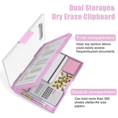 Hongri Clipboard with Storage, PalePink 8.5 x 11 Folder Nursing Side Opening, Heavy Duty with Dual Compartment, Smooth Writing for Teacher, Size 13.3 x 9.4 x 1.5 in, Office & School Supplies