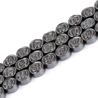 HAAMIIQII 50pcs 8mm Natural Black Hematite Loose Gemstone Beads Rose Flower Shape Spacer Stone Beads for Jewelry Making DIY Bracelets Necklaces Crafting