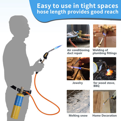 TAUSOM Propane Torch Hose Kit, Mapp Gas Torch Heat 3600℉ Map Gas Torch Kit Trigger Start & Flame Adjustment, Soldering Welding Torch Fuel by MAPP, Map/Pro,Propane(Includes Cylinder Clip)