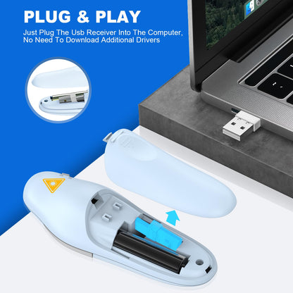 QUI 2 Pack Wireless Presenter PowerPoint Clicker, RF 2.4GHz USB Presentation Clicker for Google Slides, Keynote, Mac, Windows (USB Type-c, Blue)
