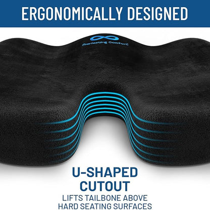 Everlasting Comfort Lumbar Support Pillow for Office Chair - Memory Foam Back Cushion for Car Seat - Promotes Better Posture, Back Pain Relief - Ideal Gaming and Desk Chairs Work and Home Essentials