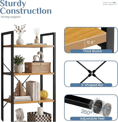 DUMOS 4 Tiers Open Bookshelf, Classic Freestanding Tall Display Shelf, Multifunctional Storage Organizer Rack for Living Room Home Office, Sturdy Bookcase for Books/Movies, Wood