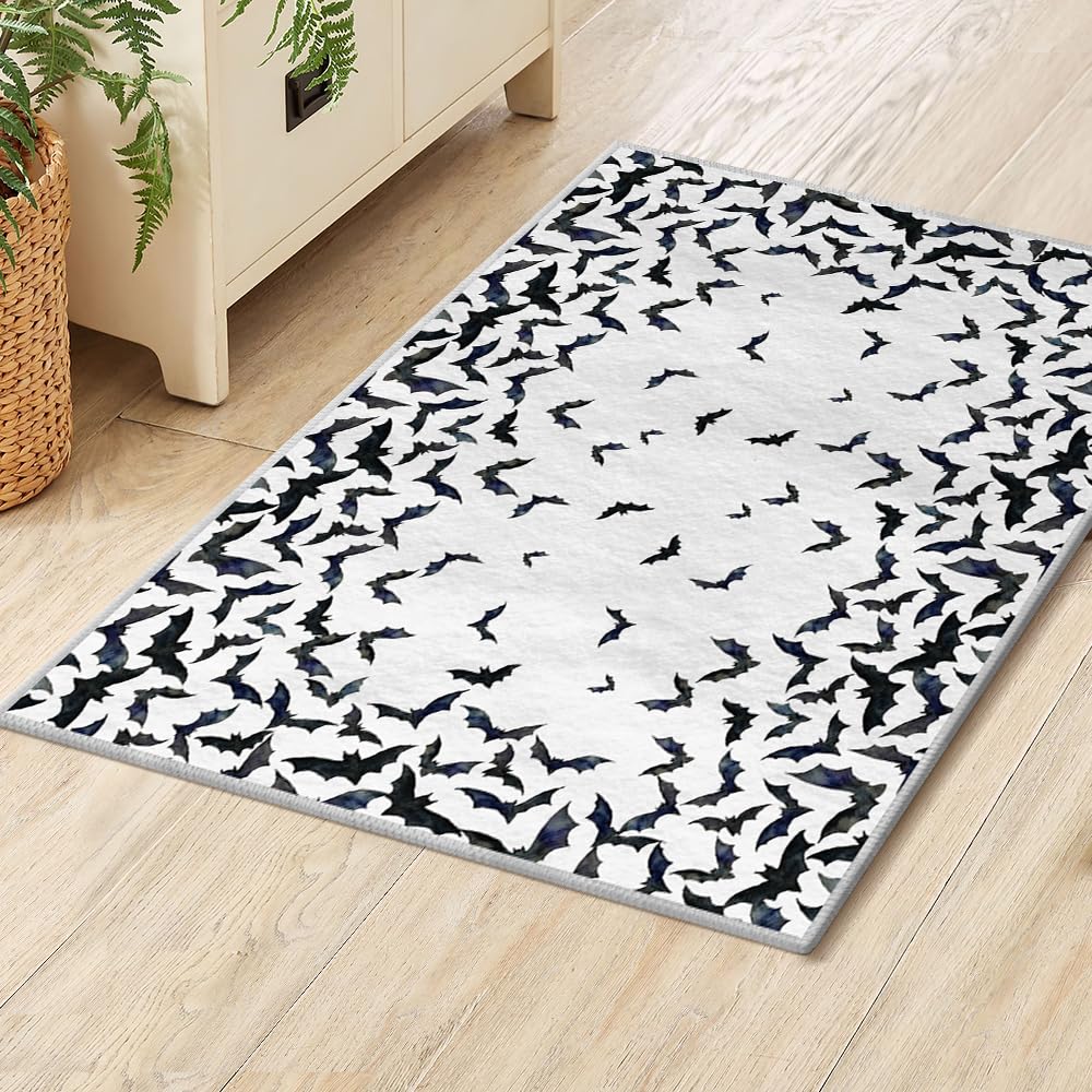 Artoid Mode Bat Halloween Door Mat, Party Home Decor Low-Profile Non-Slip Washable Throw Rug for Kitchen Entryway Front Door Bedroom Bathroom Indoor 2x3 Feet