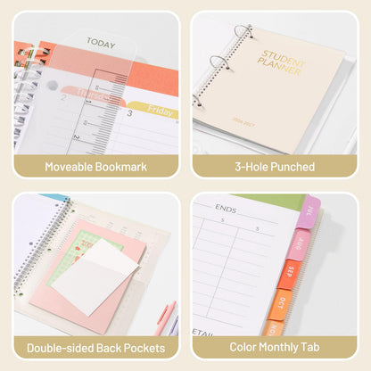 Student Planner 2026-2027, SUNEE Academic Weekly & Monthly Plan Book, Jul. 2026 - Jun. 2027, 8.5"×11" School Planner, Lesson Plan Book with Week's Goals, Bookmark, Monthly Tabs, 3-Hole Punched, Beige